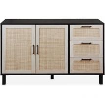 Skandinavisches Sideboard mit Holzdekor und Rohrgeflecht 2 Türen 120 cm - Sweeek