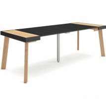 Ausziehbarertisch, Multifunktionaler ausziehbarer, 220, Für 10 Gäste, Hölzerne Beine, Moderner Stil, Eiche Schwarz - Skraut Home