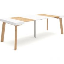 Skraut Home - Ausziehbarertisch, Multifunktionaler ausziehbarer, 220, Für 10 Gäste, Hölzerne Beine, Moderner Stil, Eiche und weiß