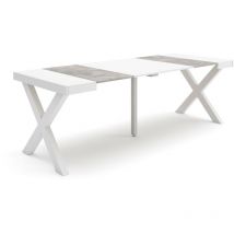 Skraut Home - Ausziehbarertisch, Multifunktionaler ausziehbarer, 220, Für 10 Gäste, Massivholz Beine, Moderner Stil, Mattweiß und Zementgrau