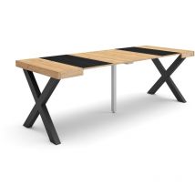Ausziehbarertisch, Multifunktionaler ausziehbarer, 220, Für 10 Gäste, Massivholz Beine, Moderner Stil, Eiche Schwarz - Skraut Home