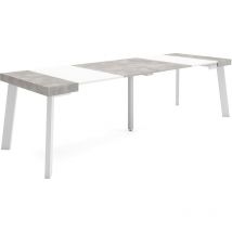 Ausziehbarertisch, Multifunktionaler ausziehbarer, 260, Für 12 Gäste, Hölzerne Beine, Moderner Stil, Mattweiß und Zementgrau - Skraut Home