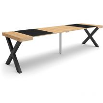 Ausziehbarertisch, Multifunktionaler ausziehbarer, 300, Für 14 Gäste, Massivholz Beine, Moderner Stil, Eiche Schwarz - Skraut Home