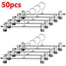 Skecten - 50Pcs Perchas Pinzas, Perchas de Acero Inoxidable de Metal, Perchas para Falda con Clips, con Pinzas Ajustables Antideslizantes, para