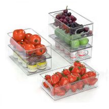 Skecten - Boite Rangement Frigo Transparent, Lot de 6 Rangement et Organisation de Placard Cuisine, Empilable, Organisateur Pour Armoire de Cuisine,