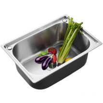 Evier Inox 1 Bac, Evier Cuisine 1 Bac en Acier Inoxydable Brossé, Evier à Encastrer, 504020cm