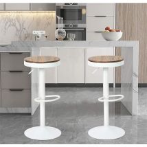 Skecten - Hofuton Lot de 2 Tabourets de Bar, Tabourets de Comptoir à Hauteur Réglable pour Comptoir de Cuisine, Bois Massif et Métal, Moderne, Blanc