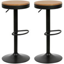 Skecten - Hofuton Lot de 2 Tabourets de Bar, Tabourets de Comptoir à Hauteur Réglable pour Comptoir de Cuisine, Bois Massif et Métal, Moderne, Noir