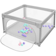 Parc Bébé, 120x120 cm, Parc Enfant pour L'intérieur et L'extérieur, avec côtés en maille et 50 Boules Océaniques, Gris clair - Skecten