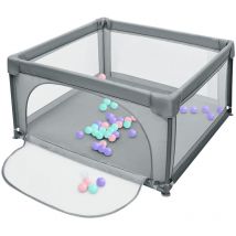 Parc Bébé, 120x120 cm, Parc Enfant pour L'intérieur et L'extérieur, avec côtés en maille et 50 Boules Océaniques,Gris foncé - Skecten