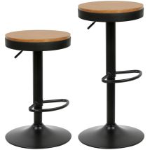 Skecten - Hofuton Tabouret de Bar Bois Massif Métal Chaise de Comptoir Rotation 360° Comptoir de Cuisine Hauteur Réglable Set de 2 Pièces Noir Marron