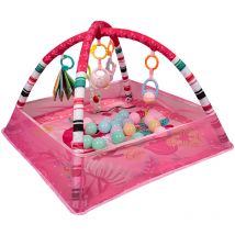 Skecten - Tapis d'éveil Bébé Tapis de Jeu Non Toxique Sûr Lavable en Machine Cadre de Fitness 5 Jouets Suspendus, 18 Boules Océaniques - Rose
