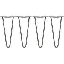 Skiski - legs - 4 Patas de Horquilla Metálicas para Mesa Muebles Metal Hairpin Legs 30.5cm Acero Natural 2 Puntales de Espesor 10mm con Pies