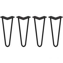 Skiski - legs - 4 Patas de Horquilla Metálicas para Mesa Muebles Metal Hairpin Legs 30.5cm Acero Negro 2 Puntales de Espesor 12mm con Pies