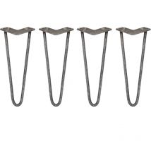 Skiski - legs - 4 Patas de Horquilla Metálicas para Mesa Muebles Metal Hairpin Legs 35.5cm Acero Natural 2 Puntales de Espesor 12mm con Pies