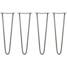 Skiski - legs - 4 Patas de Horquilla Metálicas para Mesa Muebles Metal Hairpin Legs 40.6cm Acero Natural 2 Puntales de Espesor 10mm con Pies