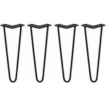 Skiski - legs - 4 Pieds de Table en Épingle à Cheveux 35,5cm 2 Tiges en Acier Noir Épaisseur 10mm