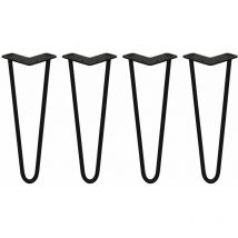 Skiski - legs - 4 Pieds de Table en Épingle à Cheveux 35,5cm 2 Tiges en Acier Noir Épaisseur 12mm