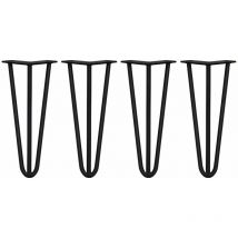 Skiski - legs - 4 Pieds de Table en Épingle à Cheveux 30,5cm 3 Tiges en Acier Noir Épaisseur 12mm