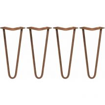 Legs - 4 Pieds de Table en Épingle à Cheveux 30,5cm 2 Tiges en Acier Couleur Cuivre Épaisseur 12mm - Skiski