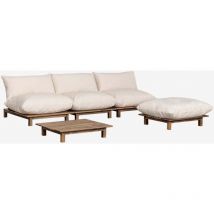 Gartenset Mit 3-teiligem Modularen Liegesofa Für Den Garten Mit Couchtisch Und Pouf Aus Brina-akazienholz Creme-beige - Sklum