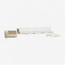 4-teiliges modulares Eckgartensofa mit Pouf und Roubly-Sessel Beige Mandel Rose - Sklum