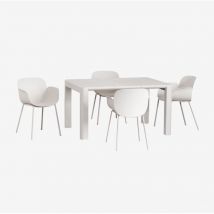 Sklum - Arnadine-Set mit rechteckigem Tisch (140 x 100 cm) und 4 Lynette-Esszimmerstühlen Gardenia Weiß