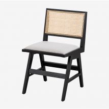 Confezione da 4 Sedie da Pranzo in Frassino e Rattan Rivestite Lali Nero liscio - Sklum