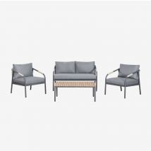 Salon de jardin composé d'un canapé 2 places, 2 fauteuils et table basse en aluminium et bois d'Acacia Basper Sklum Gris Graphite