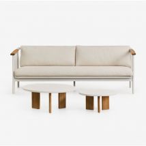 Ensemble de salon avec canapé 3 places en tissu bouclé et 2 tables basses Yervin en aluminium Sklum