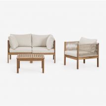 Sklum - Ensemble de salon avec canapé modulable 2 pièces avec accoudoirs, fauteuil et table basse en bois d'acacia Branson