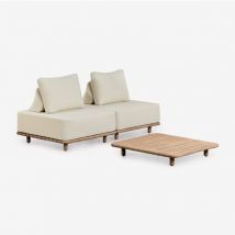 Ensemble de salon avec canapé modulaire 2 pièces et table basse en bois d&39acacia Portet Sklum Blanc Gardenia