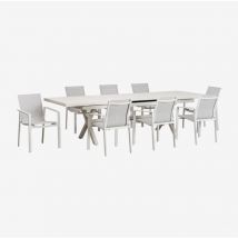 Ensemble table de jardin rectangulaire extensible en aluminium (240-300x100 cm) Karena et 8 chaises de jardin Eika Sklum Blanc Gardenia