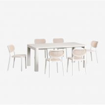 Ensemble table rectangulaire Arnadine (180x100 cm) et 6 chaises de jardin empilables Omara Sklum Blanc Gardenia
