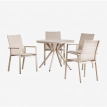 Ensemble table ronde (Ø100 cm) Valérie et 4 chaises de jardin empilables en aluminium Karena Sklum Tapioca Beige
