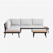 Gartenset mit 4-Sitzer-Ecksofa und Couchtisch aus Aluminium und Akazienholz Kalen Schwarz - Sklum