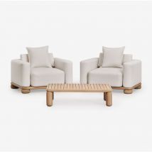 Gartenset mit 2 Sesseln und Couchtisch aus Akazienholz 125x80 cm Ioanis Helles Akazienbraun - Sklum
