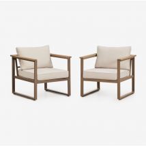 Pack de 2 fauteuils de jardin en aluminium et bois d'acacia Lipov Sklum Brun Moka