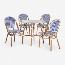 Sklum - Set de mesa redonda Ø80 cm y 4 sillas de jardín apilables en aluminio Brielle Bistro