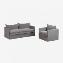 Set soggiorno con divano 3 posti e poltrona in lino e cotone Grace - Sklum