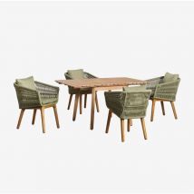 Set tavolo allungabile in legno (90-150x90 cm) Naele e 4 sedie da pranzo Barker Verde Bambù - Sklum