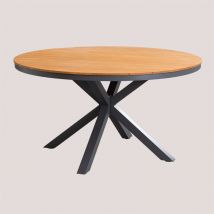 Tavolo da giardino rotondo in alluminio e legno di eucalipto Archer Grigio Grafite Ø140 cm - Sklum