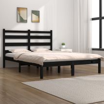 Cadre de lit Noir Bois de pin massif 140x190 cm - SKM