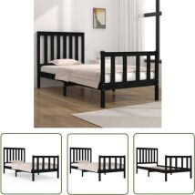 The Living Store Cadre de lit sans matelas noir bois massif - Cadre De Lit - Lit Double - Lit Simple - Meuble Chambre - Literie