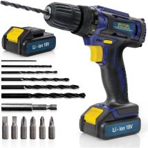 Skotek - Cordless Drill Driver 18V Li Ion Electric Screwdriver 13pc Drill Bit Set with 2 Batteries and Charger