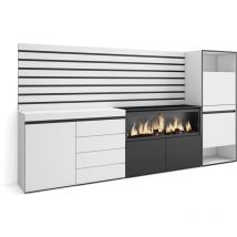 Aparador, Con almacenamiento, 274x145x35 cm, Dormitorio, habitación, Chimenea eléctrica xxl, Cómoda, Cajonera, Zapatero, Estilo Moderno, Blanco