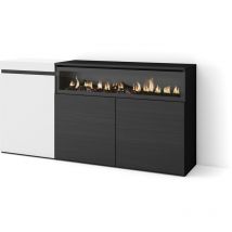 Aparadores para salón, Gran capacidad de almacenaje, 150x75x35cm, 3 Puertas, Chimenea eléctrica, Estilo Moderno, Blanco y negro - Skraut Home
