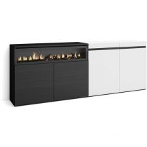 Aparadores para salón, Gran capacidad de almacenaje, 200x75x35cm, 4 Puertas, Chimenea eléctrica, Estilo Moderno, Blanco y negro - Skraut Home