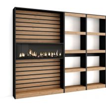 Skraut Home - Bücherregal Bibliothek, Bookshelf, Bookcase, 230x186x25cm, Wohnzimmer, Esszimmer, Büro, Elektrokamin, Moderner Stil, Eiche Schwarz