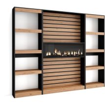 Bücherregal Bibliothek, Bookshelf, Bookcase, 230x186x25cm, Wohnzimmer, Esszimmer, Büro, Elektrokamin, Moderner Stil, Eiche Schwarz - Skraut Home